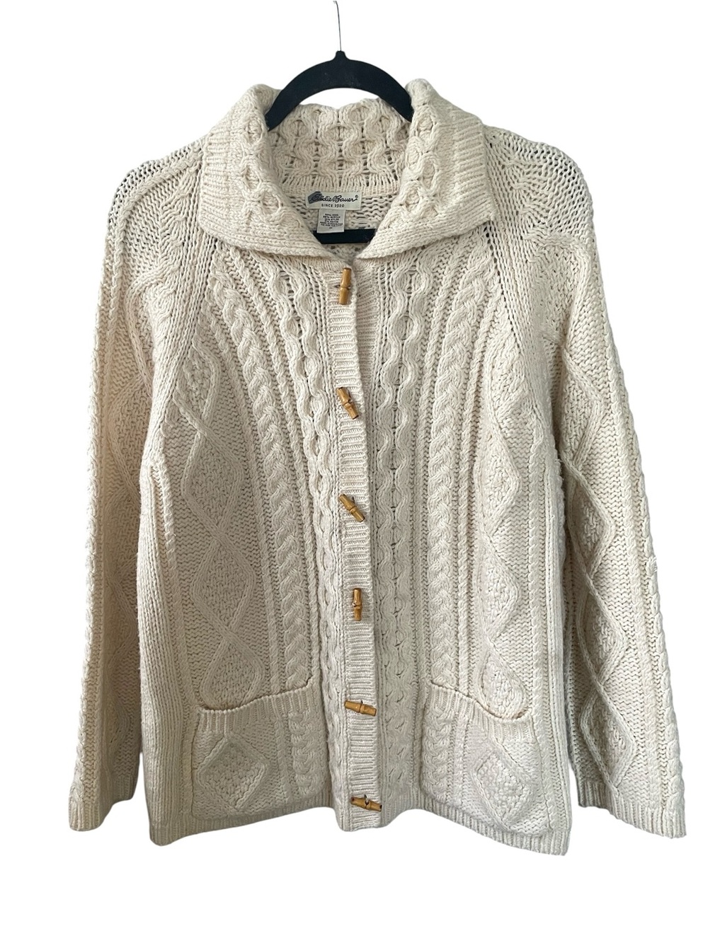 Eddie Bauer Cream Cable Knit Toggle Cardigan Medium